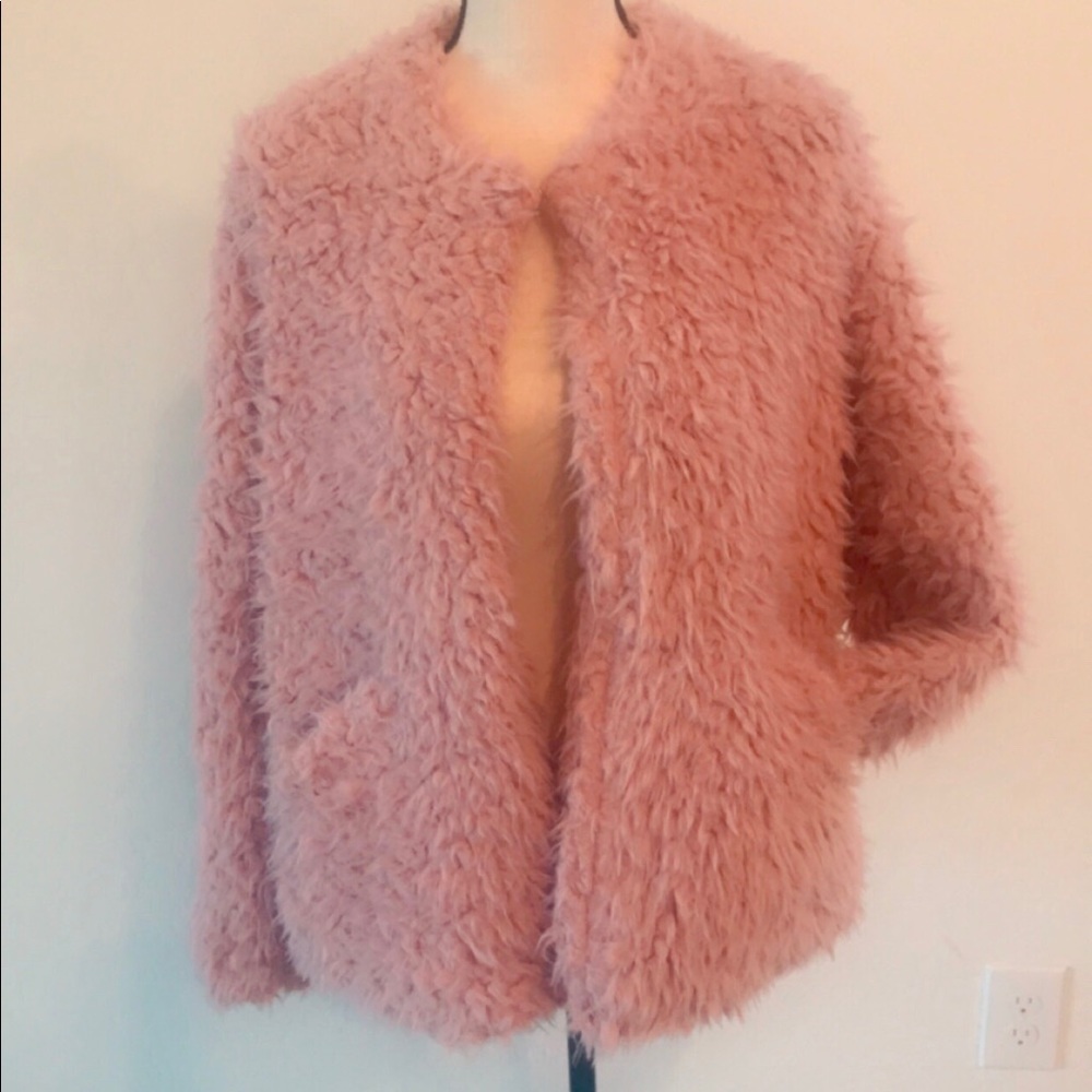 Blush Faux Fur Jacket Fully Line with Pockets